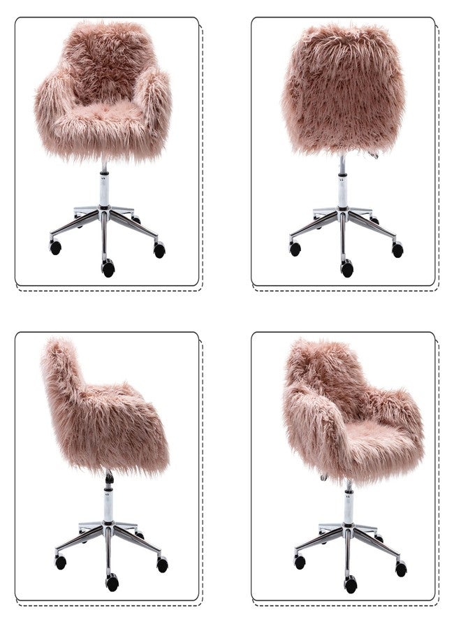 KCC Fluffy Office Desk Chair, Faux Fur Modern Swivel Armchair with Wheels, Soft Comfy Fuzzy Elegant Accent Makeup Vanity Chairs for Women Girls, Home Living Dressing Room Bedroom, Pink - Image 4